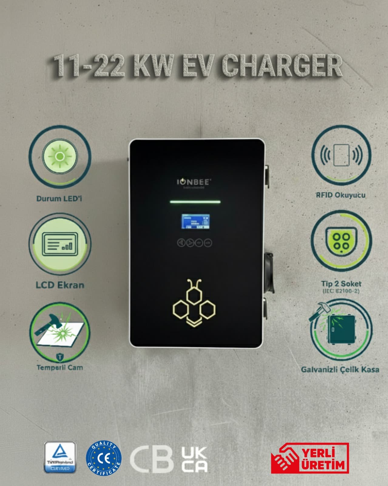 IONBEE COMB SERİSİ – 22 kW Çıkışlı AC Şarj Cihazı - Görsel 2